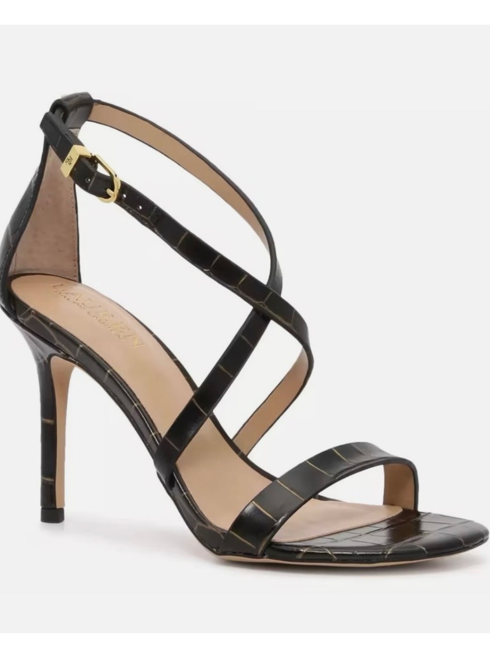 Lauren Ralph Lauren Leather Gabriele Sandal Dress Heel Croc-embossed sz  6B